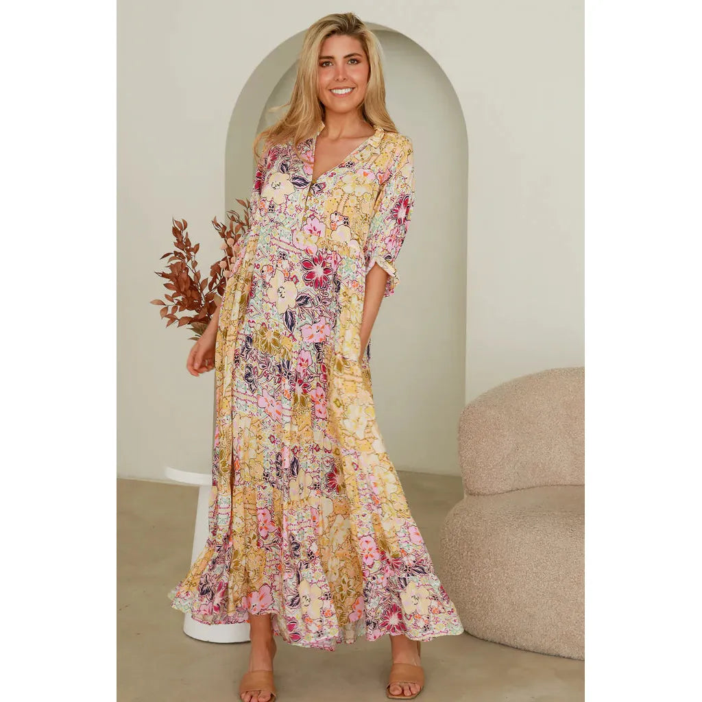 Eva Maxi Dress - Lemon Floral