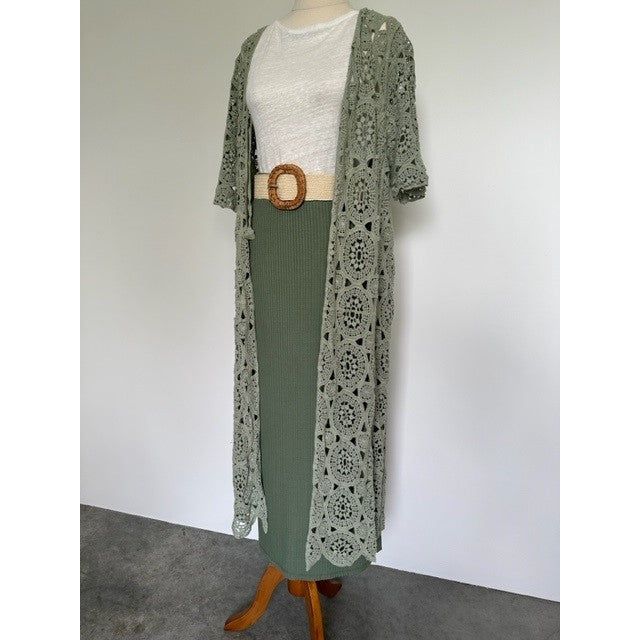 La Vie Boheme Duster - Sage Crochet Lace