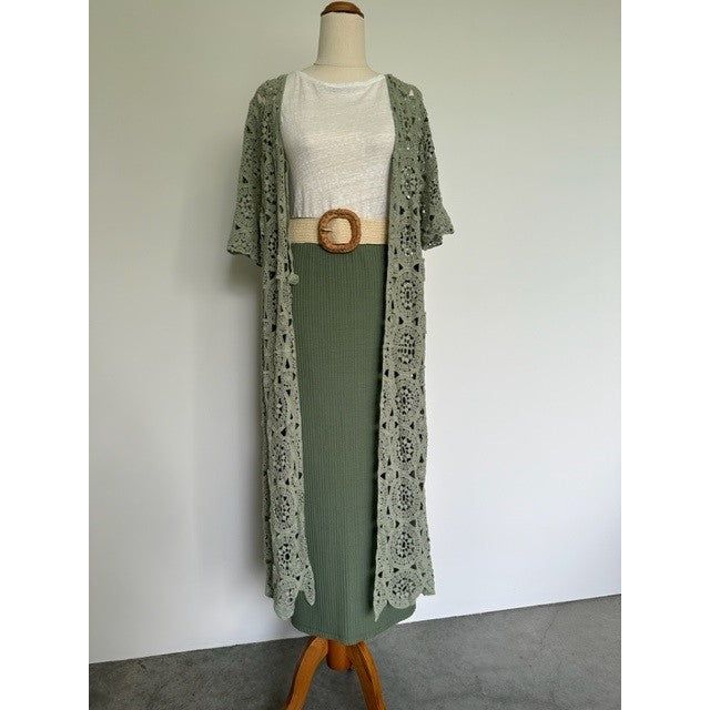 La Vie Boheme Duster - Sage Crochet Lace