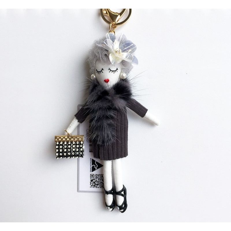 Parisian Doll Keyring Bag Charm - Grey Dress