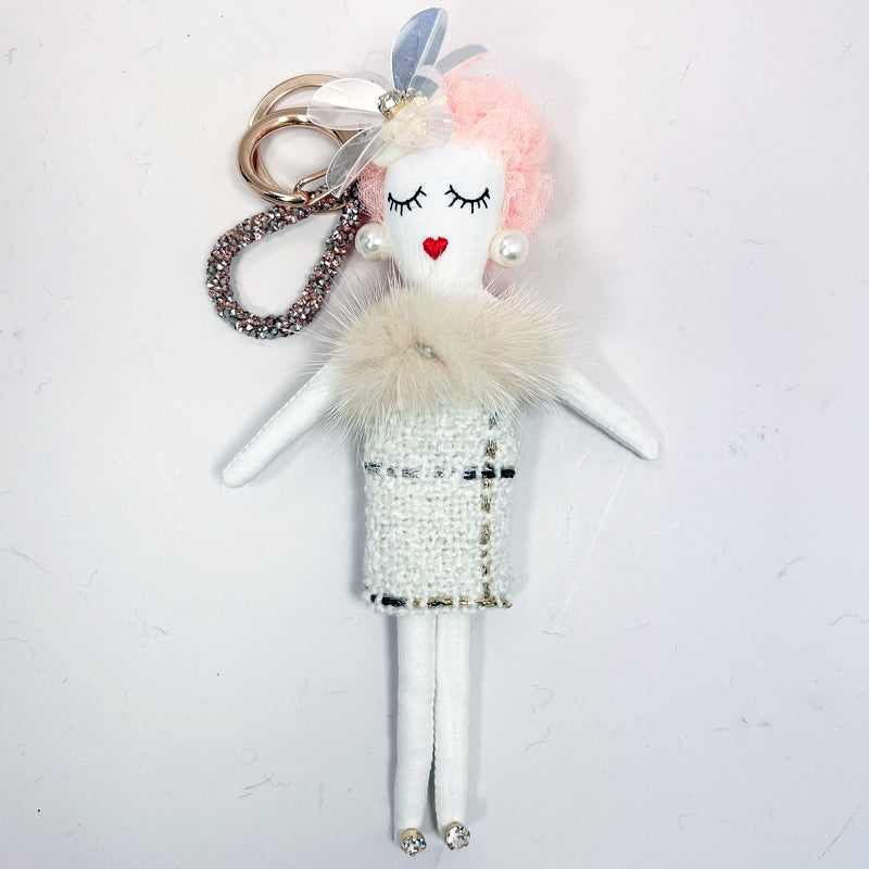 Parisian Doll Keyring Bag Charm - White Dress