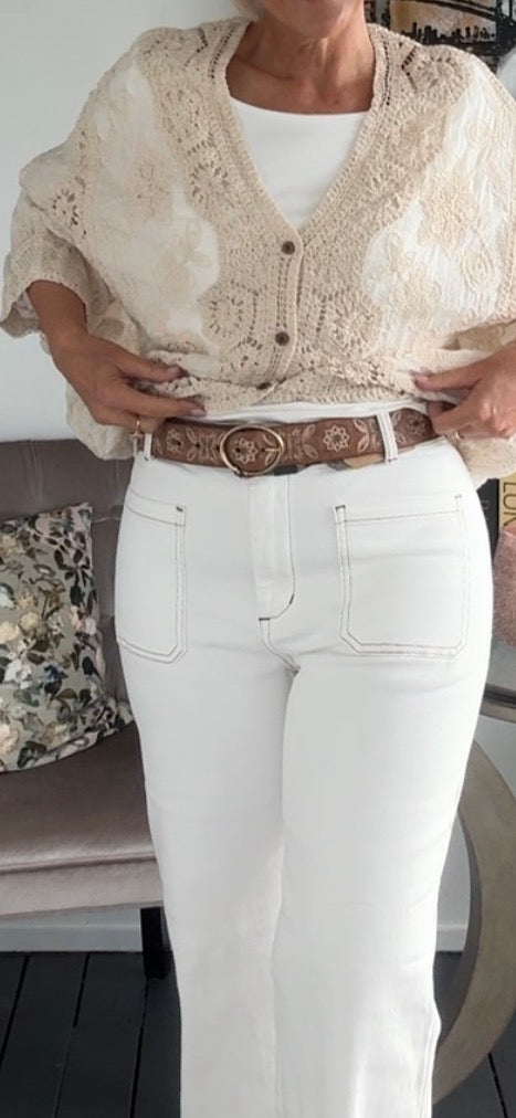 Vine Embroidered Belt - Oak