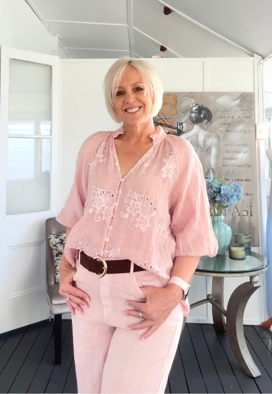 Cleo Embroided Top - Pink