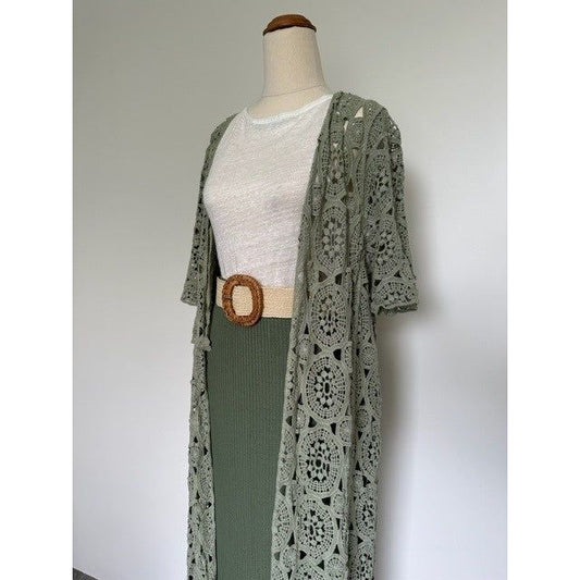 La Vie Boheme Duster - Sage Crochet Lace