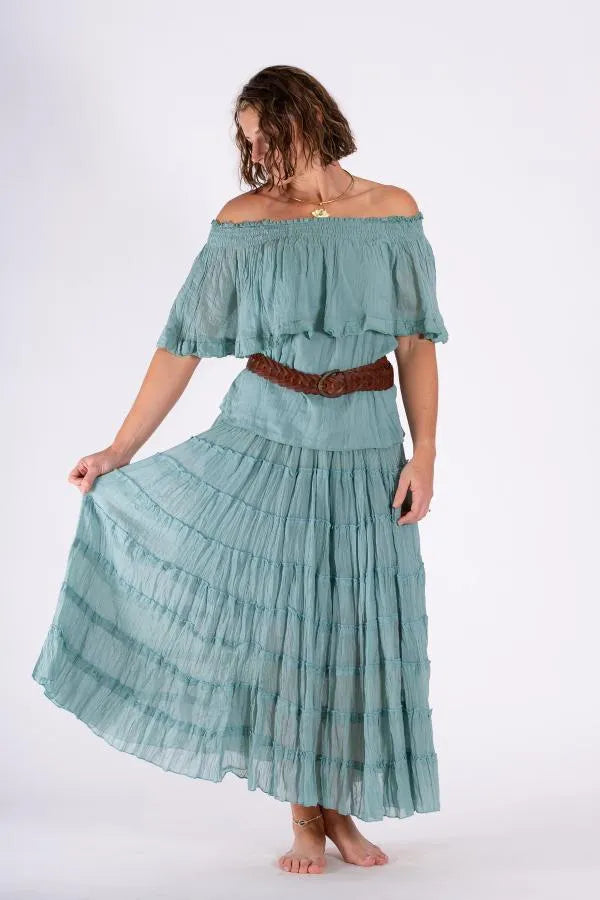 Bardot Tiered Maxi Skirt - Sage