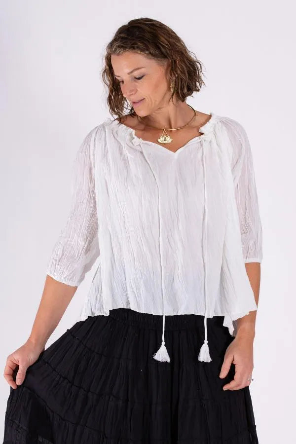 Peasant Cotton Top - White