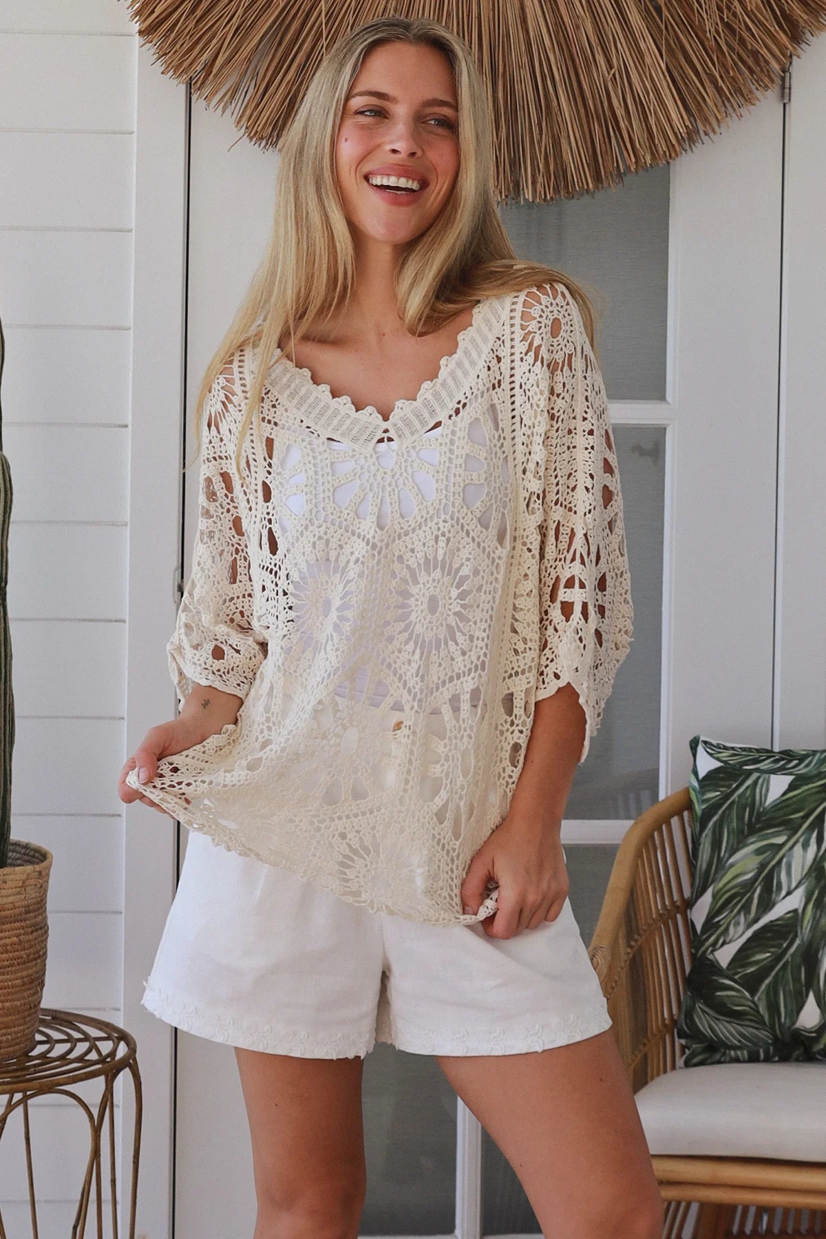 Willow Crochet Butterfly Top - Natural