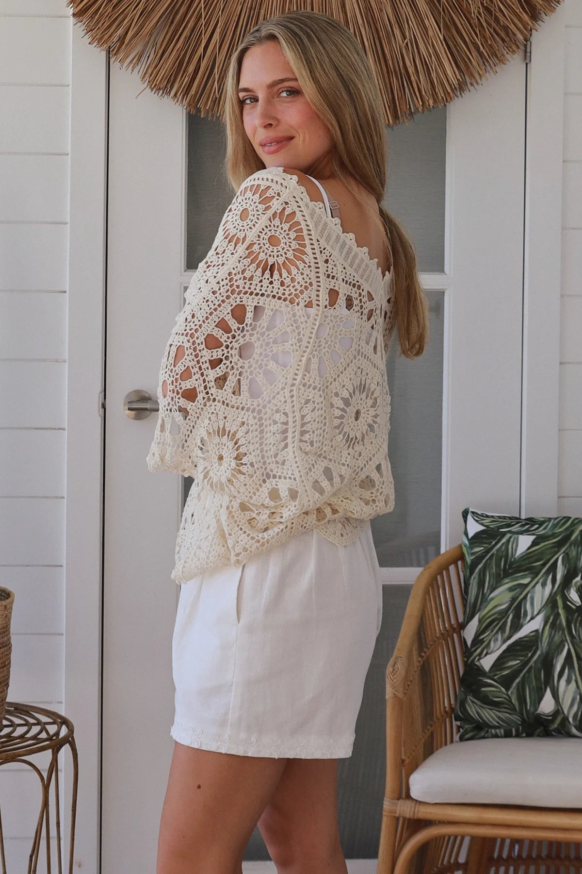 Willow Crochet Butterfly Top - Natural