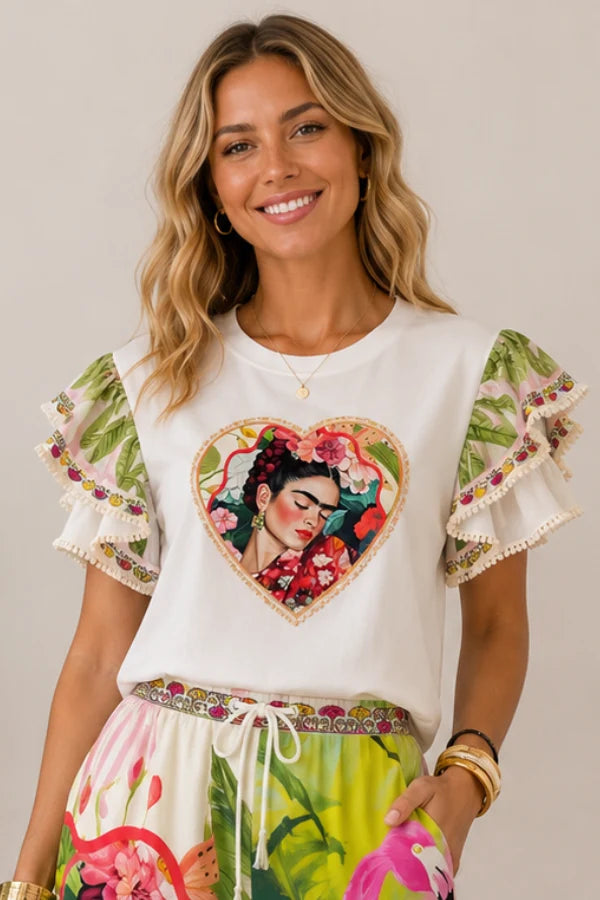 Flutter Sleeve Tee - Tropical Frida