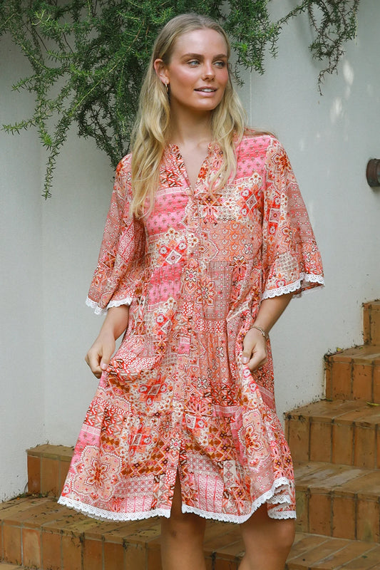 Mosaic Print Dress - Coral