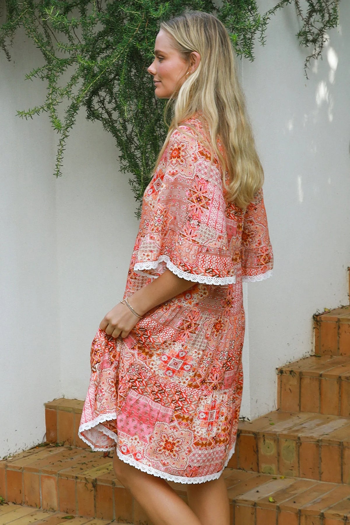 Mosaic Print Dress - Coral