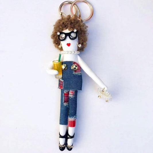 Parisian Doll Keyring Bag Charm - Blue Denim