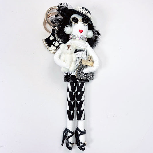 Parisian Doll Keyring Bag Charm - Cool Teddy