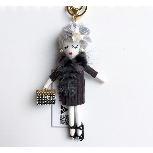 Parisian Doll Keyring Bag Charm - Grey Dress