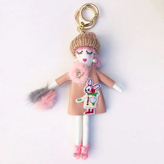 Parisian Doll Keyring Bag Charm - Pink Bunny
