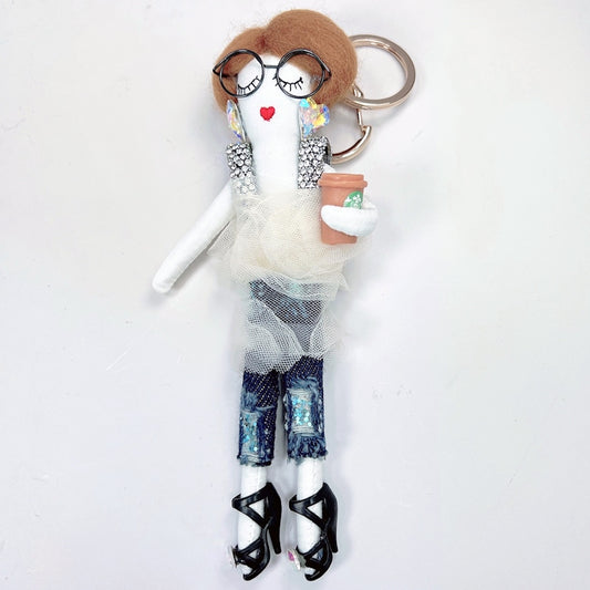 Parisian Doll Keyring Bag Charm - White Coffee