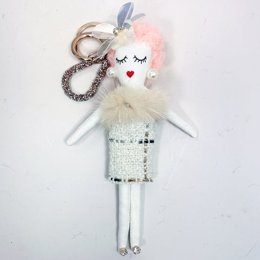 Parisian Doll Keyring Bag Charm - White Dress