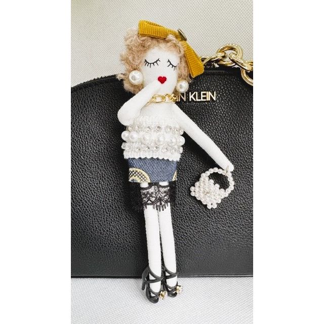 Parisian Doll Keyring Bag Charm - White Pearls