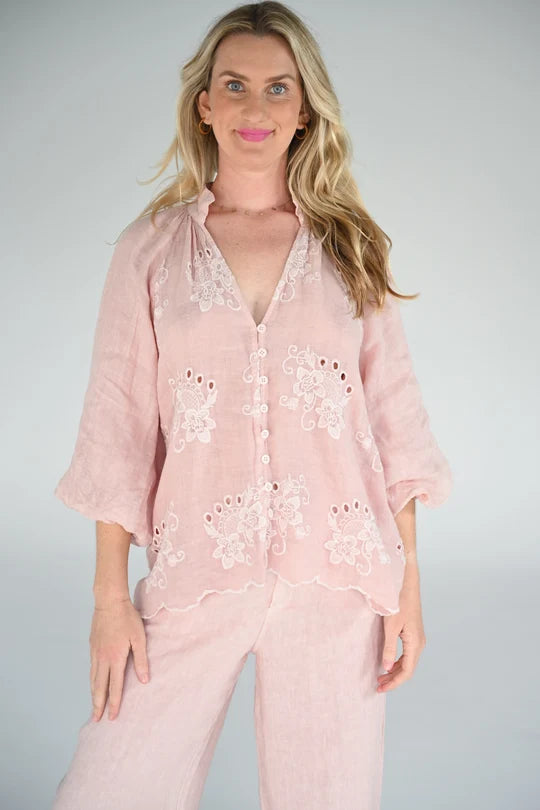 Cleo Embroided Top - Pink