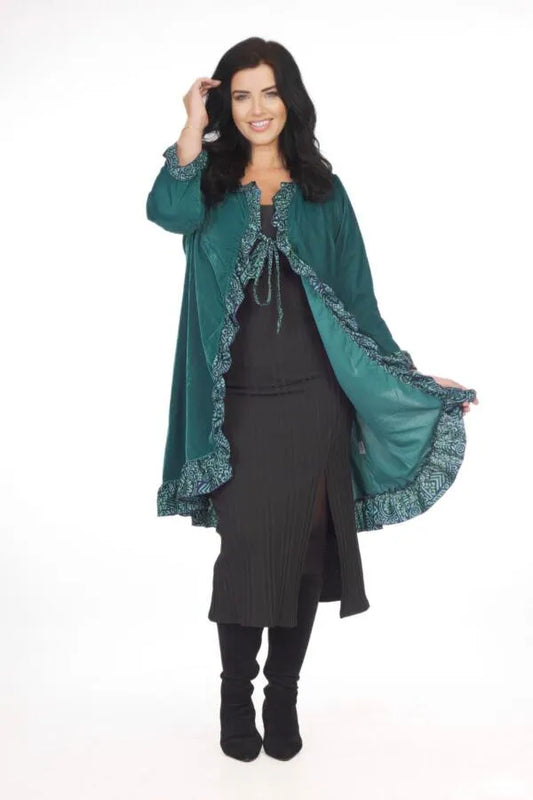 Velvet Ruffle Jacket - Emerald