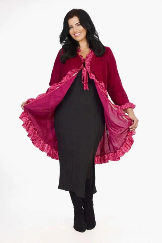 Velvet Ruffle Jacket - Fuchsia