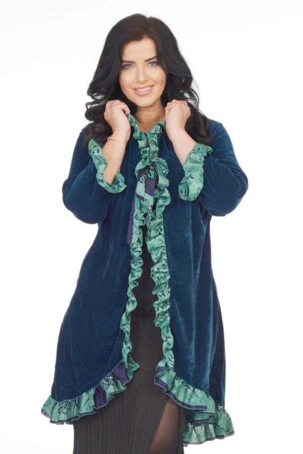Velvet Ruffle Jacket - Teal