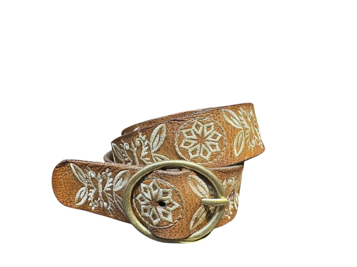 Vine Embroidered Belt - Oak