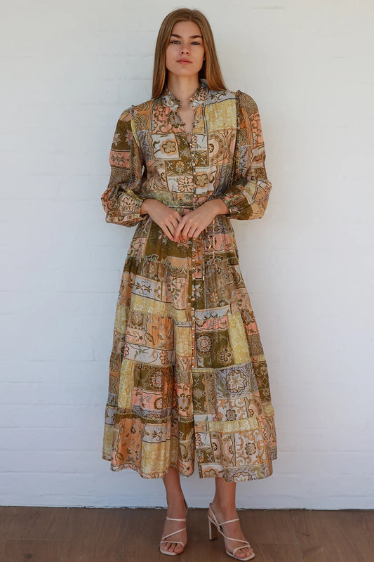 Charlotte Maxi - Olive Paisley